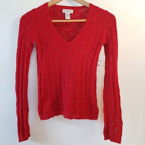 Banana Republic Cable & Lace V-neck Knit in Red - Picture 1 of 3
